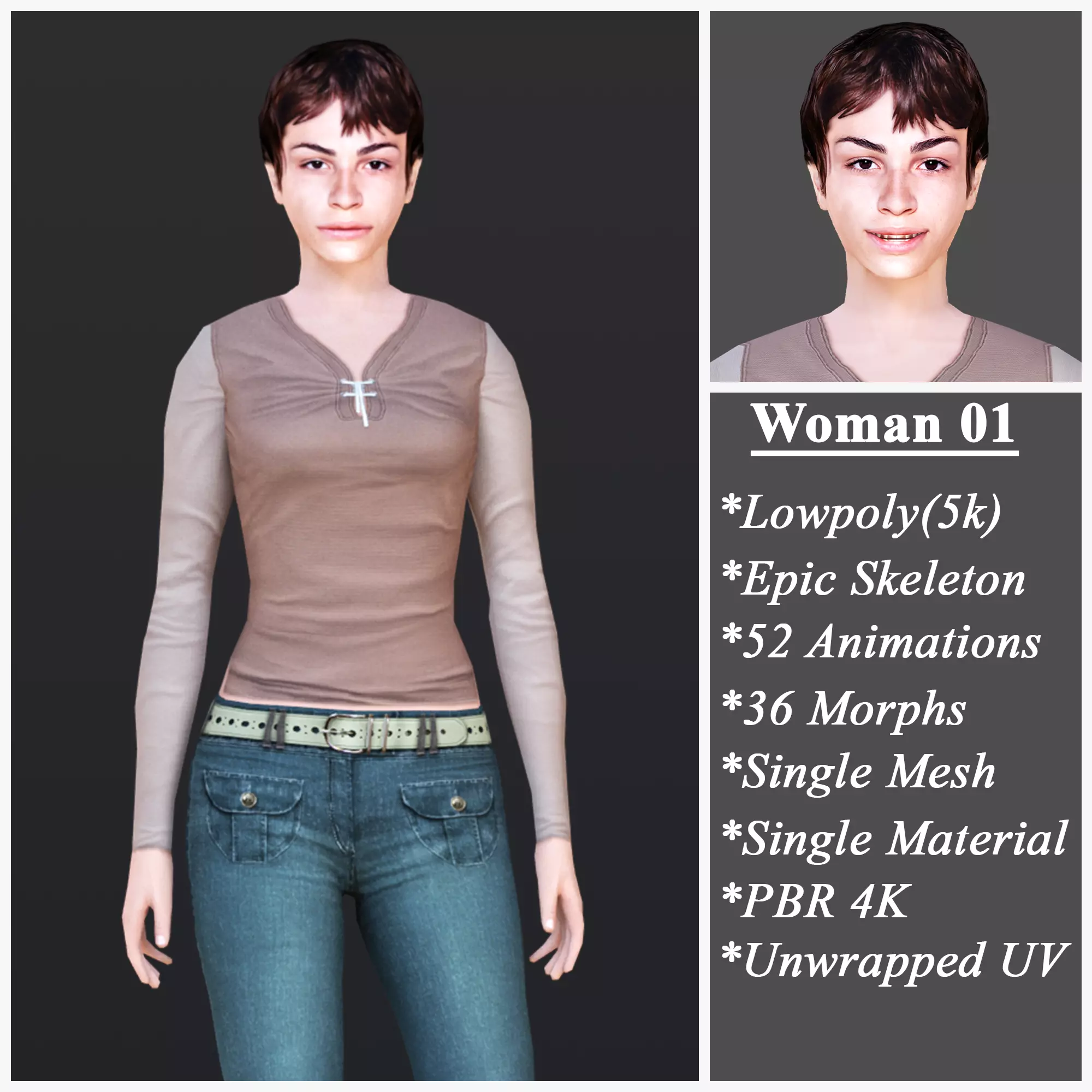 Woman 1 Low-poly 3D model_0