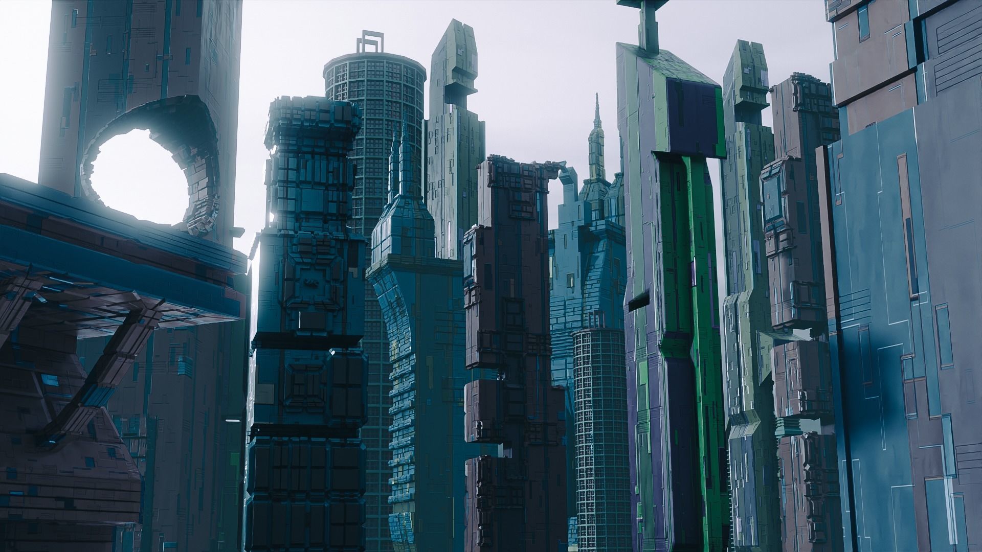 15 Sci-Fi High Detail Building with city Generator 3D model_3