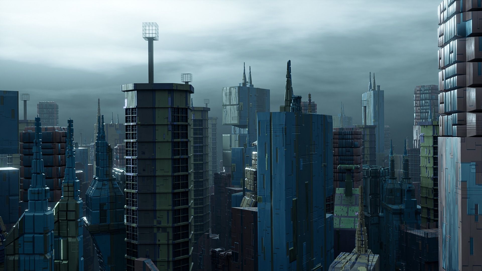 15 Sci-Fi High Detail Building with city Generator 3D model_4