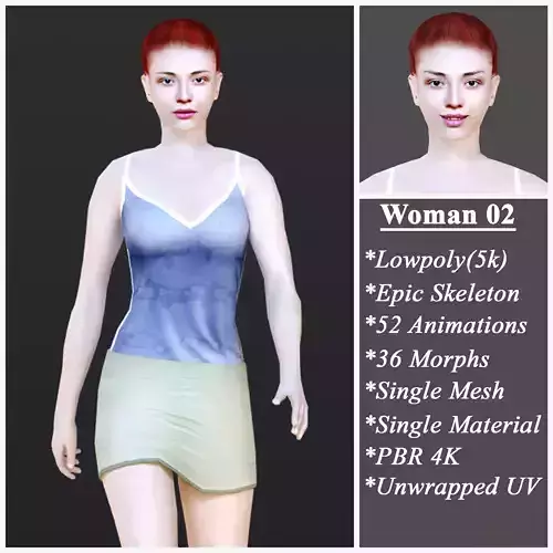 Woman 2 in dress for sims Low-poly 3D model