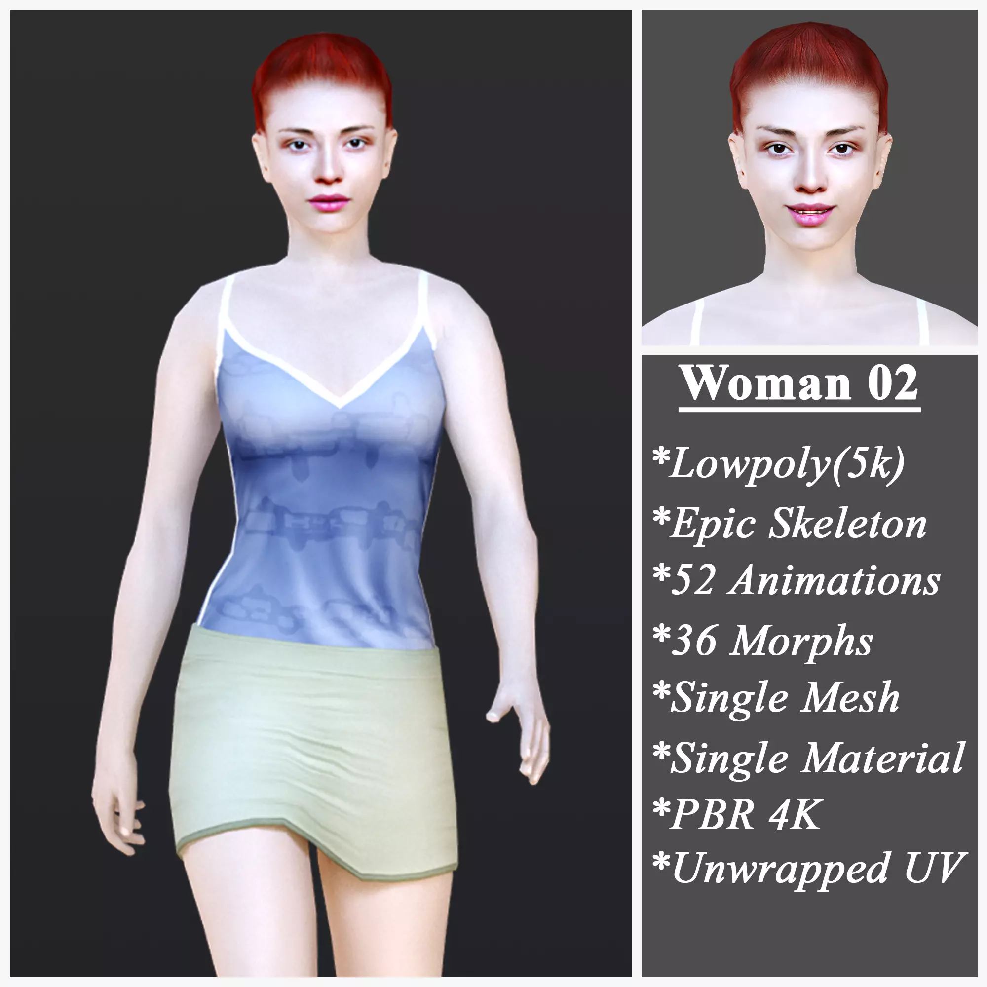 Woman 2 in dress for sims Low-poly 3D model