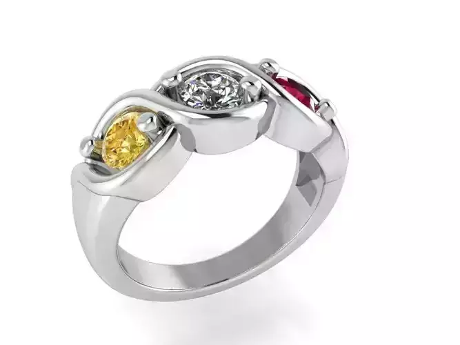 3-Stone colorful Diamond ring 2116 3D print model