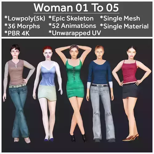 Woman 1 To 5 3D Model Collection