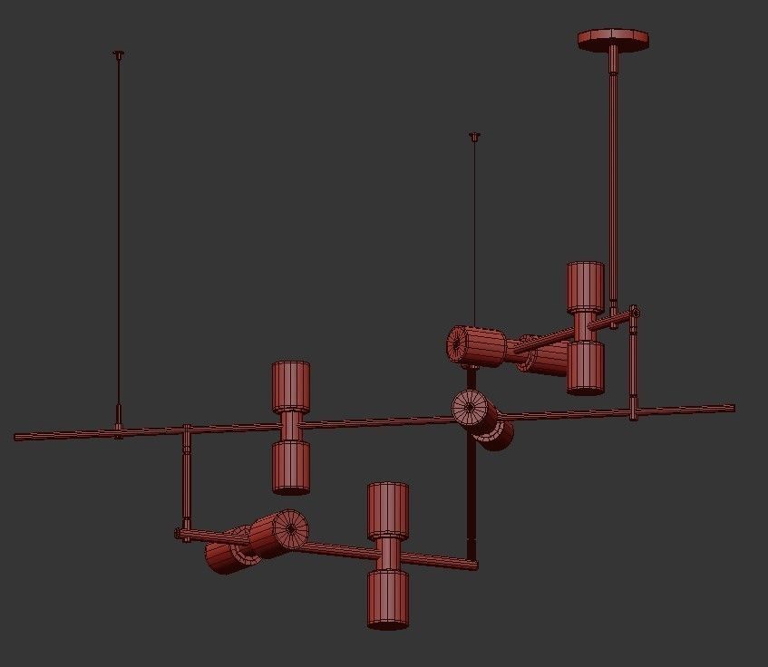 ModernRail modern brass chandelier with four glass shades 3D model_4