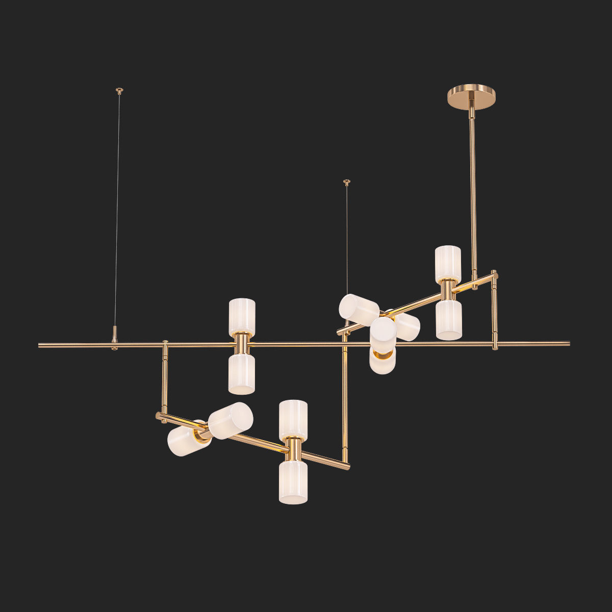 ModernRail modern brass chandelier with four glass shades 3D model_1