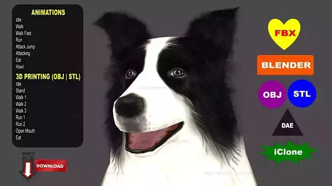 Sheep Dog Animated Low-poly 3D model