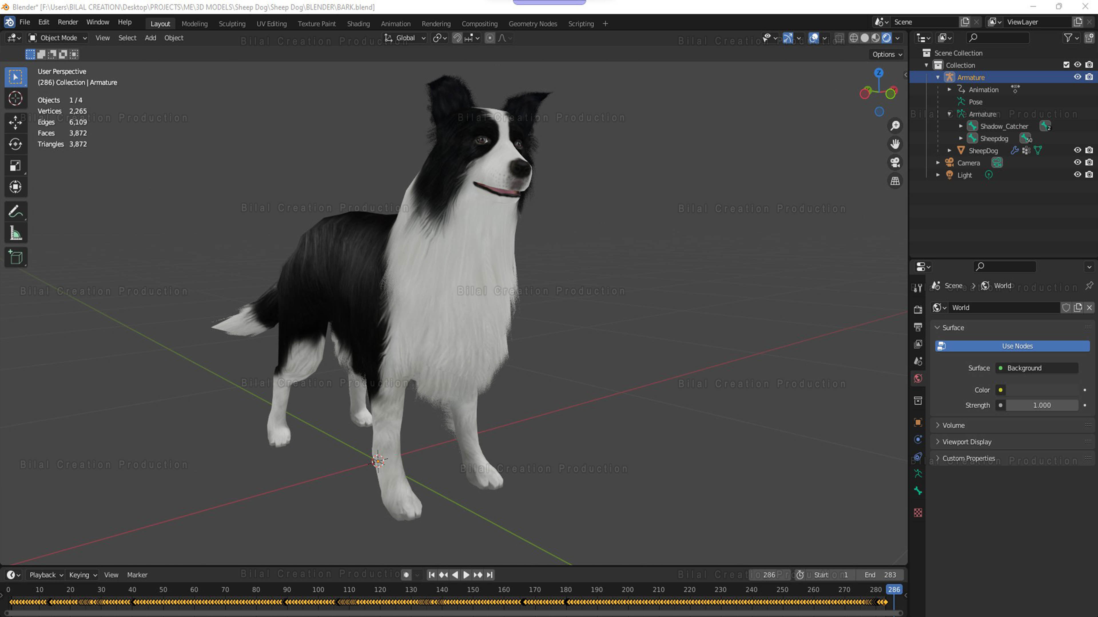 Sheep Dog Animated Low-poly 3D model_19
