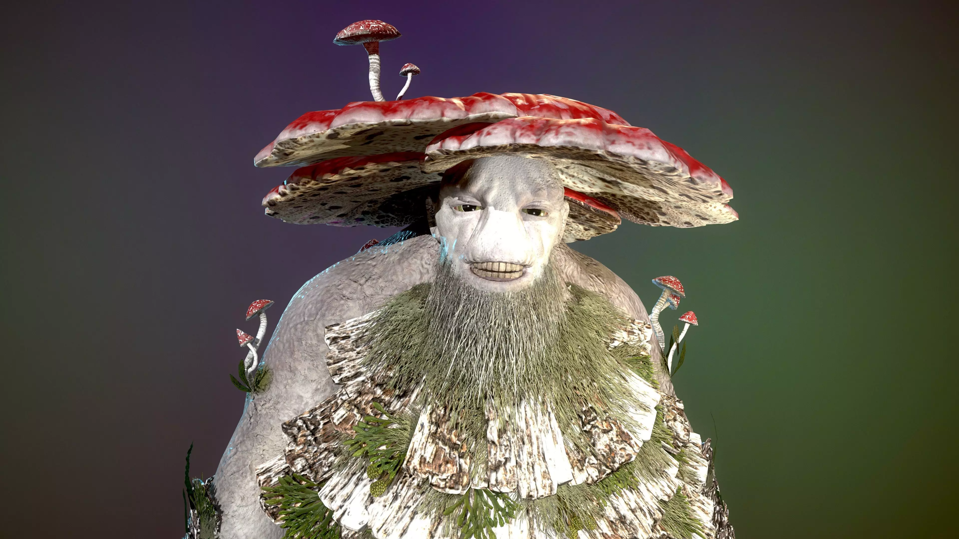Treant mushroom man Low-poly 3D model_0