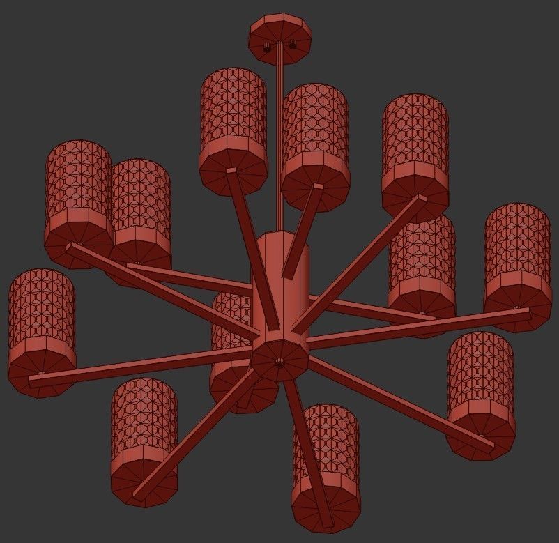 Didian modern chandelier with brass and glass shades 3D model_1