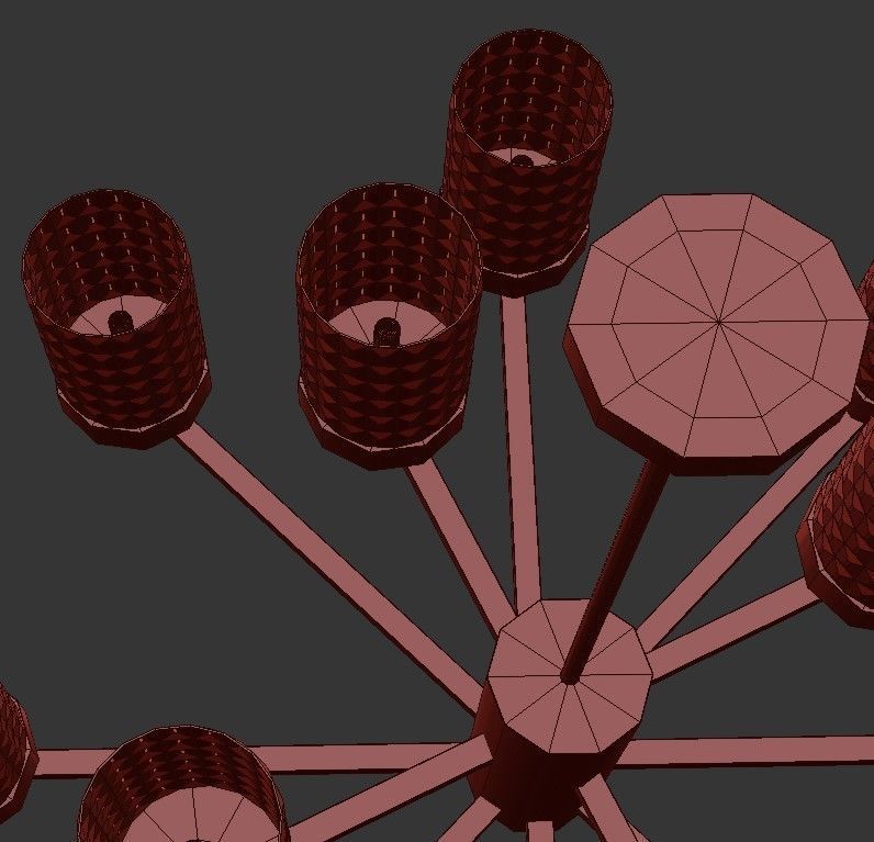 Didian modern chandelier with brass and glass shades 3D model_3