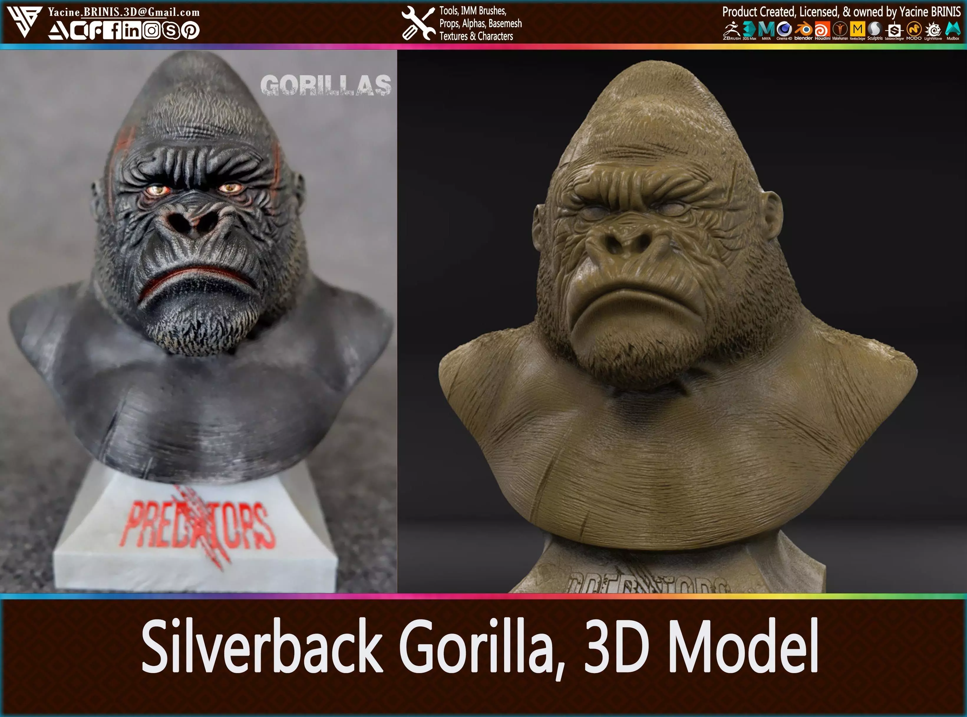 Silverback Gorilla 3D Model 3D print model_0