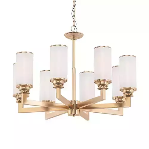 Amoret light chandelier in brass with frosted glass shades