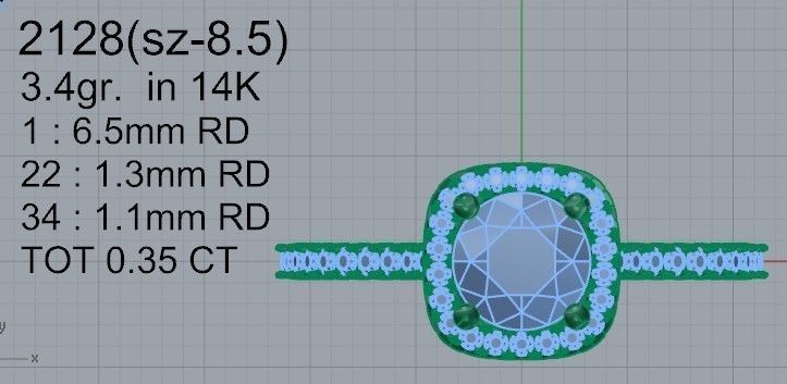 Round Diamond ring 2128 3D print model 3D print model_4