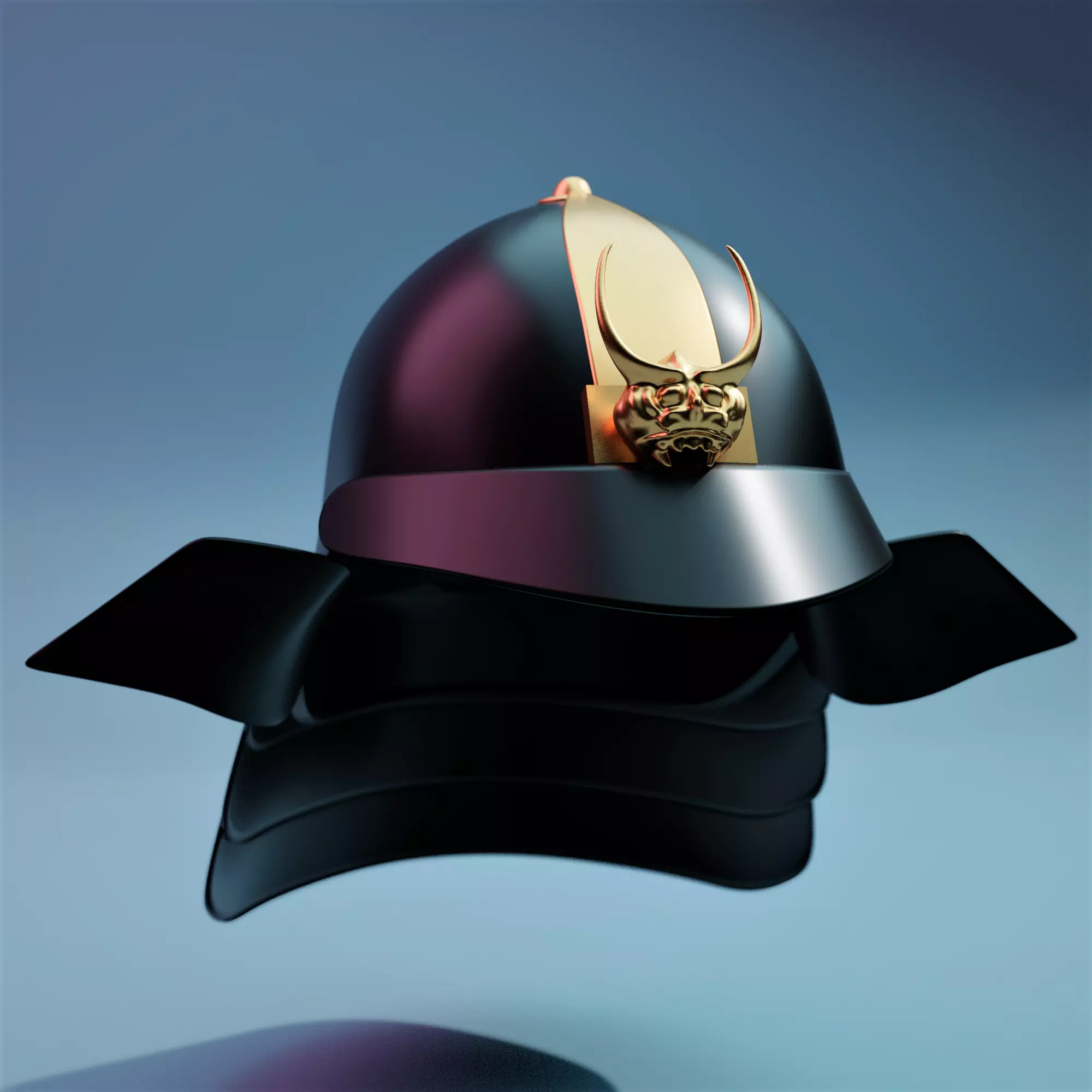 Samurai Helmet - Kabuto - Oni Ornamental - Edo - Black Gold Low-poly 3D model_0