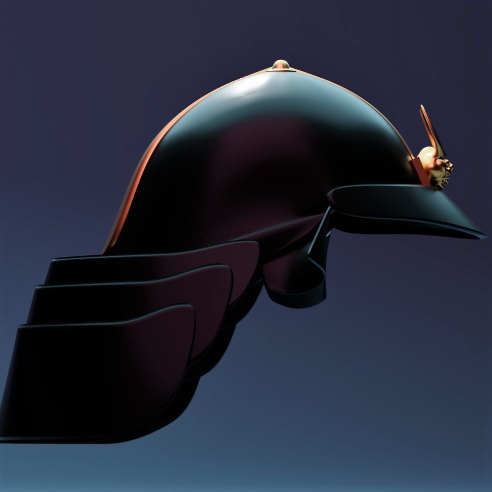 Samurai Helmet - Kabuto - Oni Ornamental - Edo - Black Gold Low-poly 3D model_1