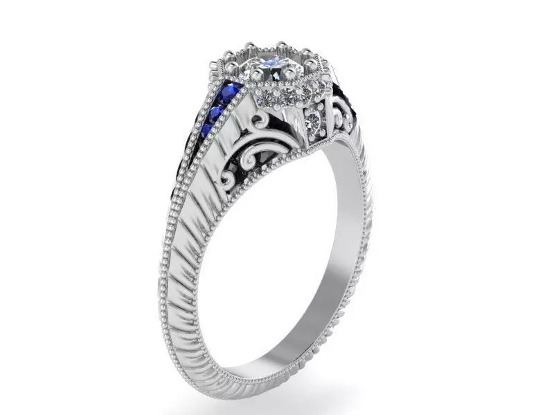 Blue and White Round Diamond ring 2135 3D print model 3D print model_0
