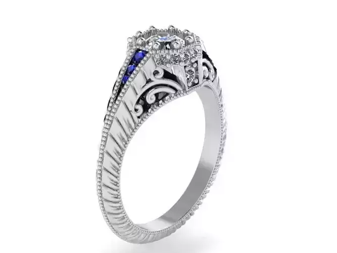 Blue and White Round Diamond ring 2135 3D print model