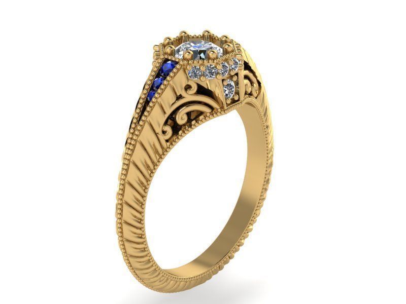 Blue and White Round Diamond ring 2135 3D print model 3D print model_1