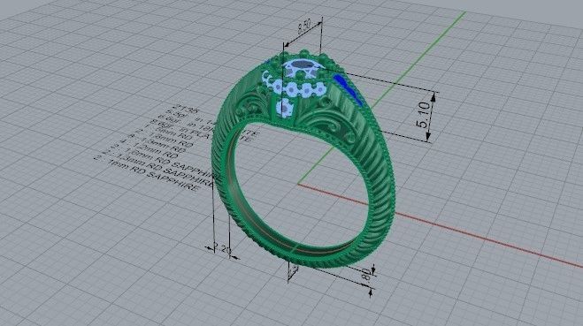 Blue and White Round Diamond ring 2135 3D print model 3D print model_5