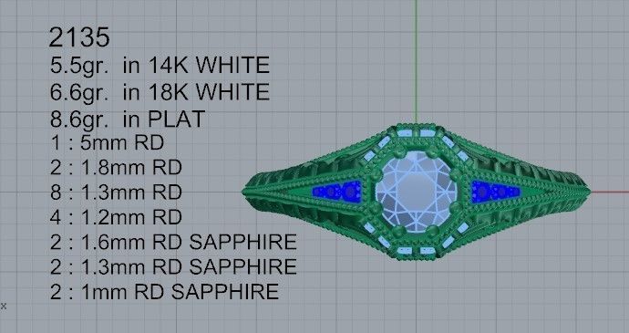 Blue and White Round Diamond ring 2135 3D print model 3D print model_4