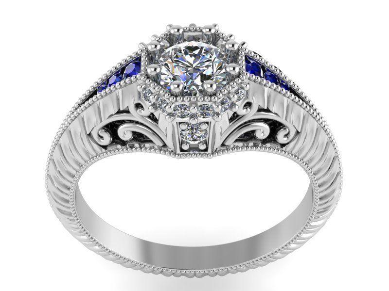 Blue and White Round Diamond ring 2135 3D print model 3D print model_2