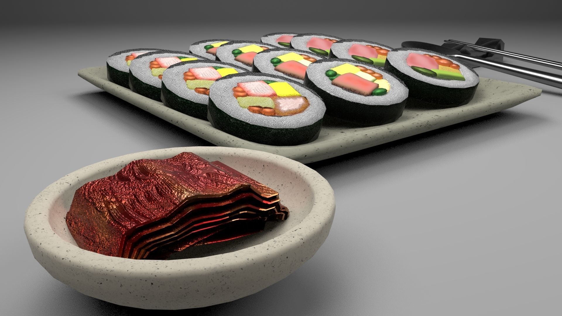 Kimbap and Kimchi Low-poly 3D model_6