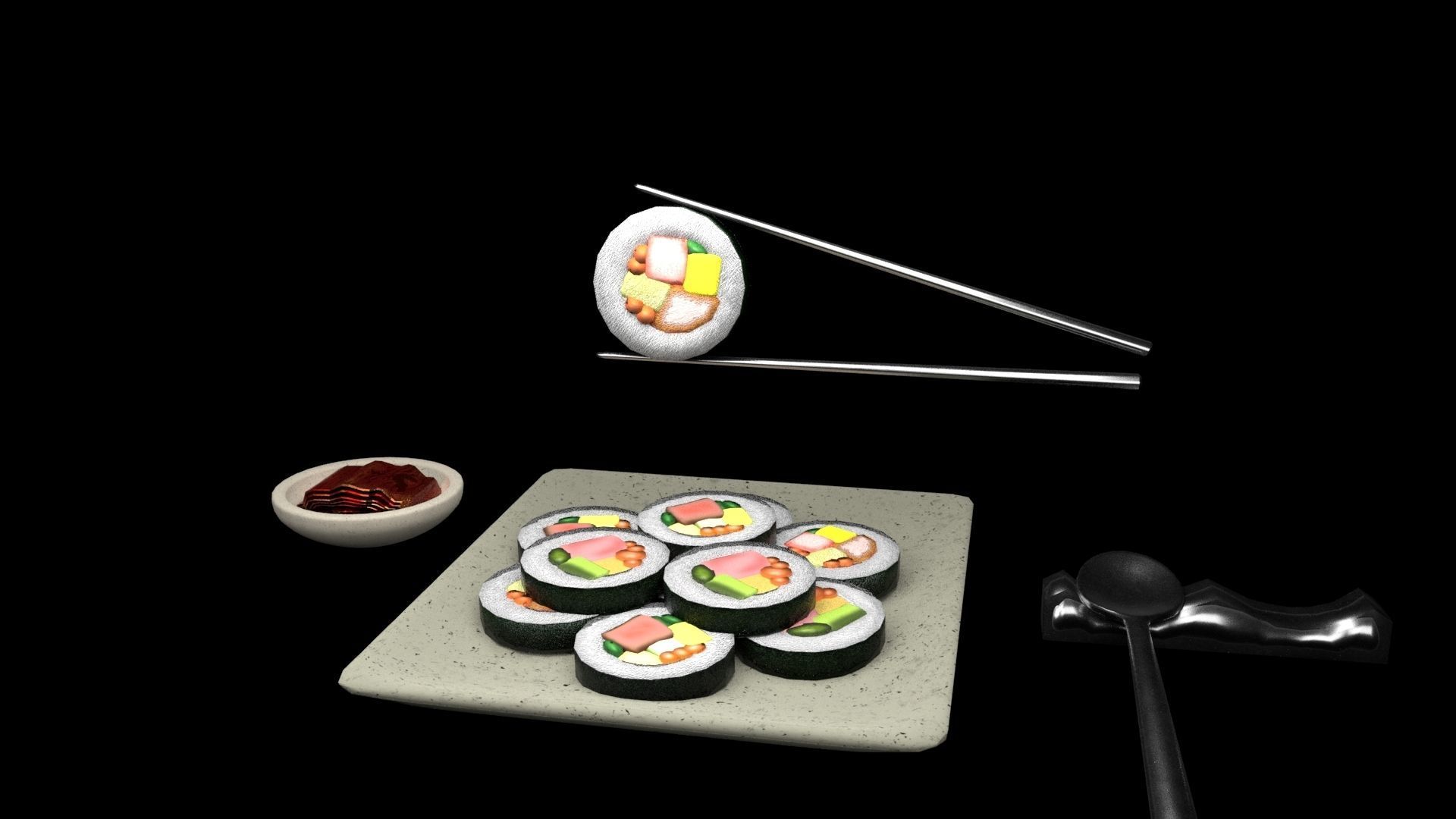 Kimbap and Kimchi Low-poly 3D model_12