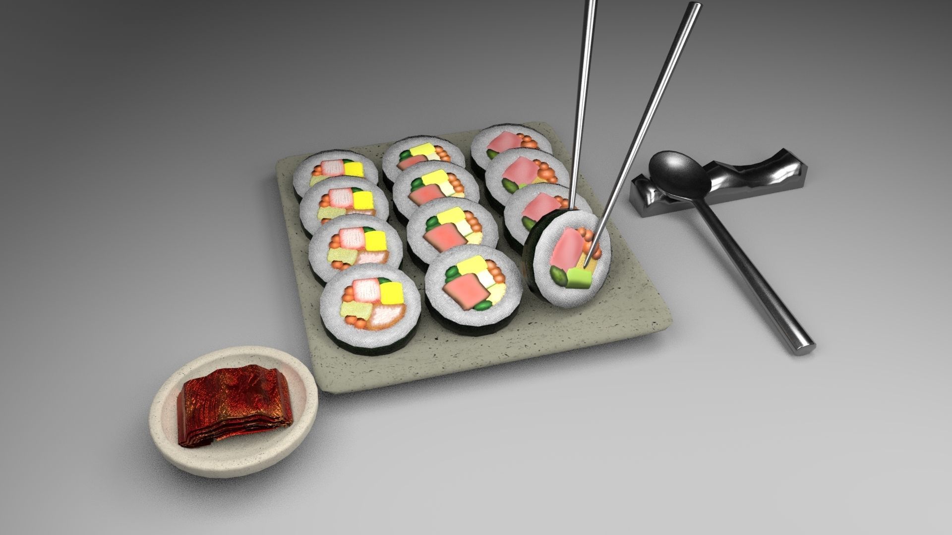 Kimbap and Kimchi Low-poly 3D model_1