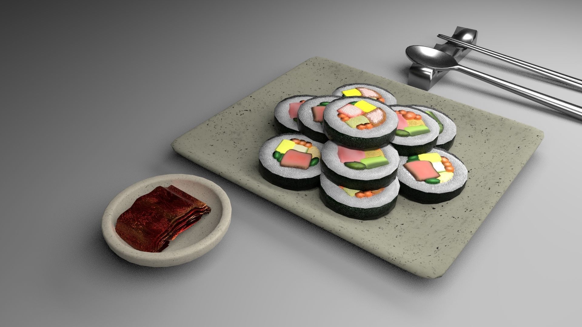 Kimbap and Kimchi Low-poly 3D model_5