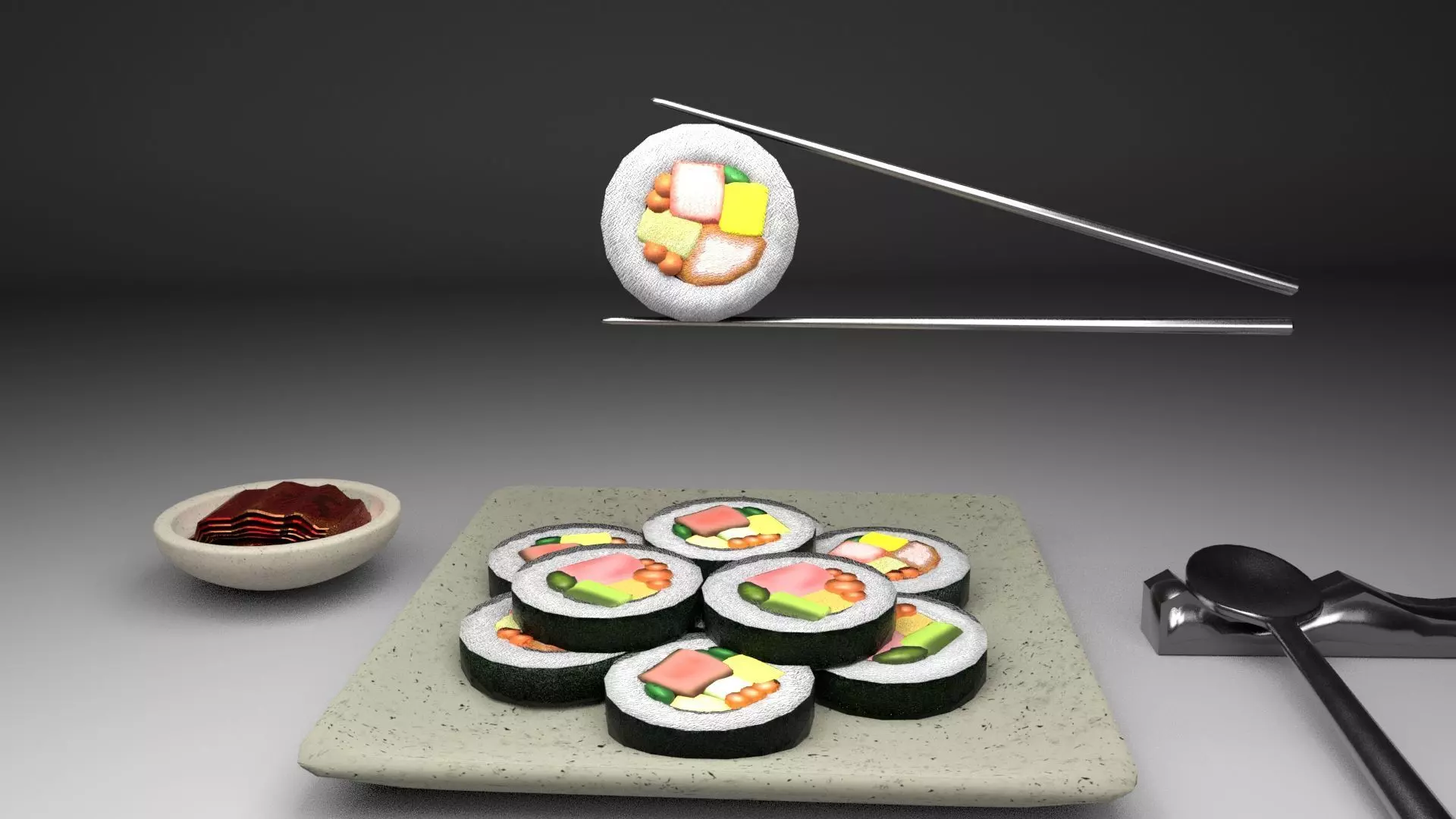 Kimbap and Kimchi Low-poly 3D model_0