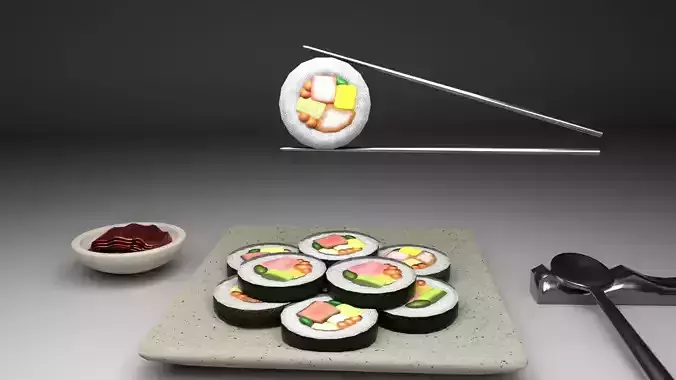 Kimbap and Kimchi Low-poly 3D model
