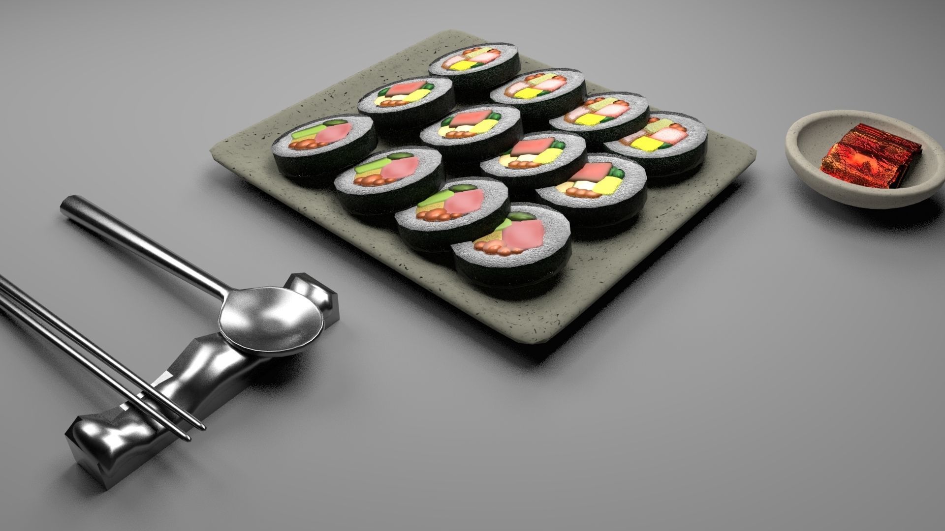 Kimbap and Kimchi Low-poly 3D model_16