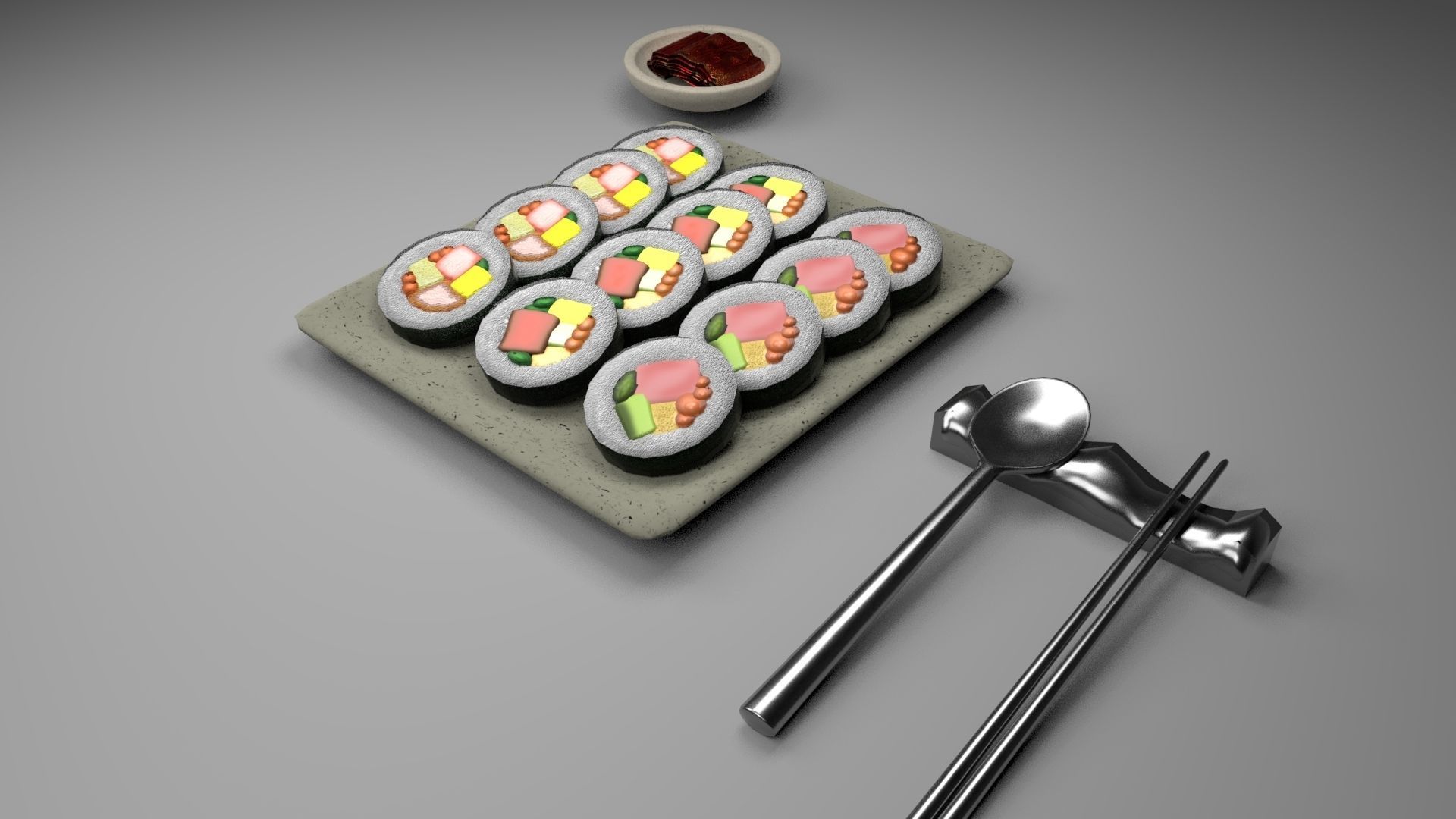 Kimbap and Kimchi Low-poly 3D model_10