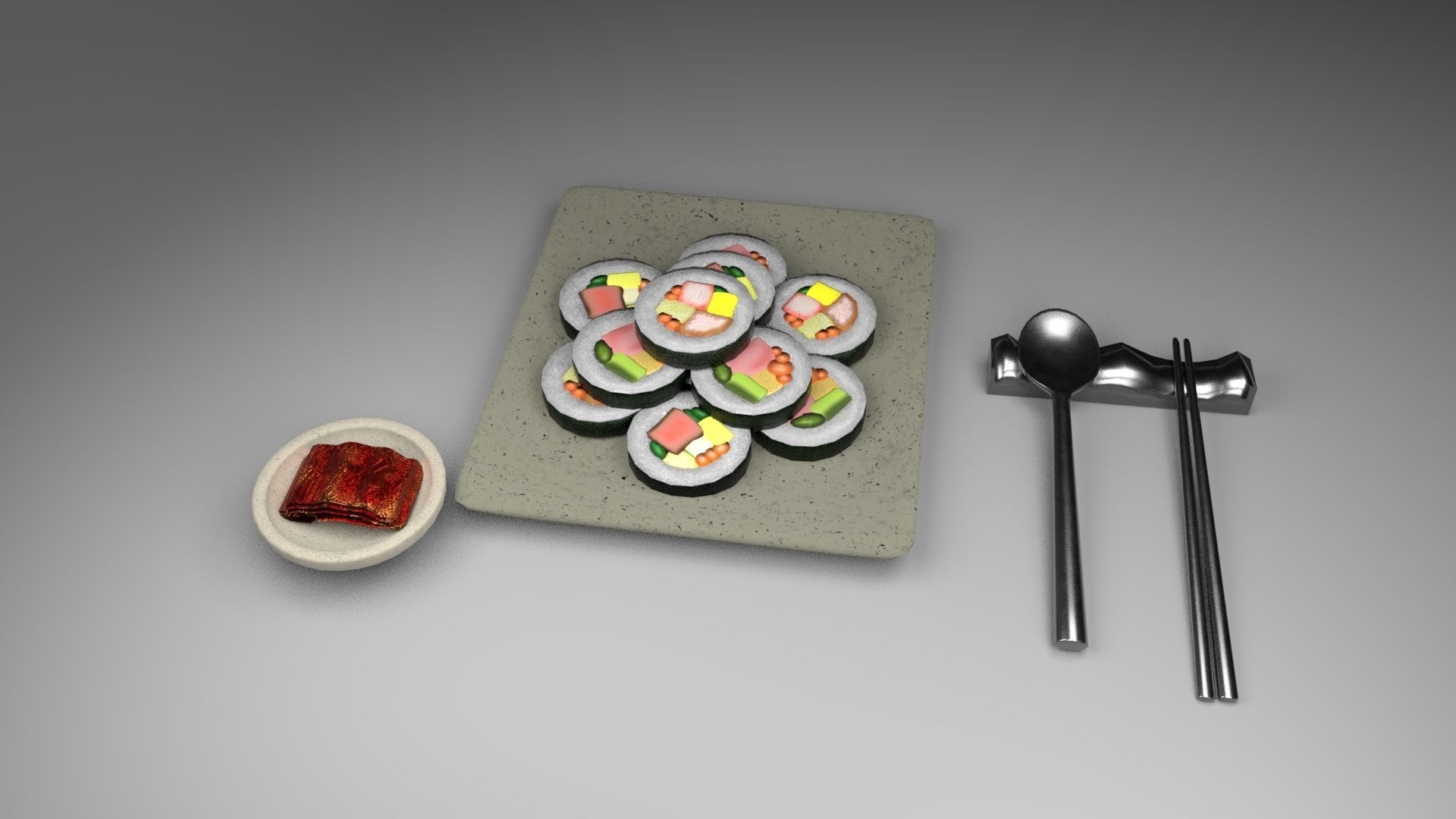 Kimbap and Kimchi Low-poly 3D model_13