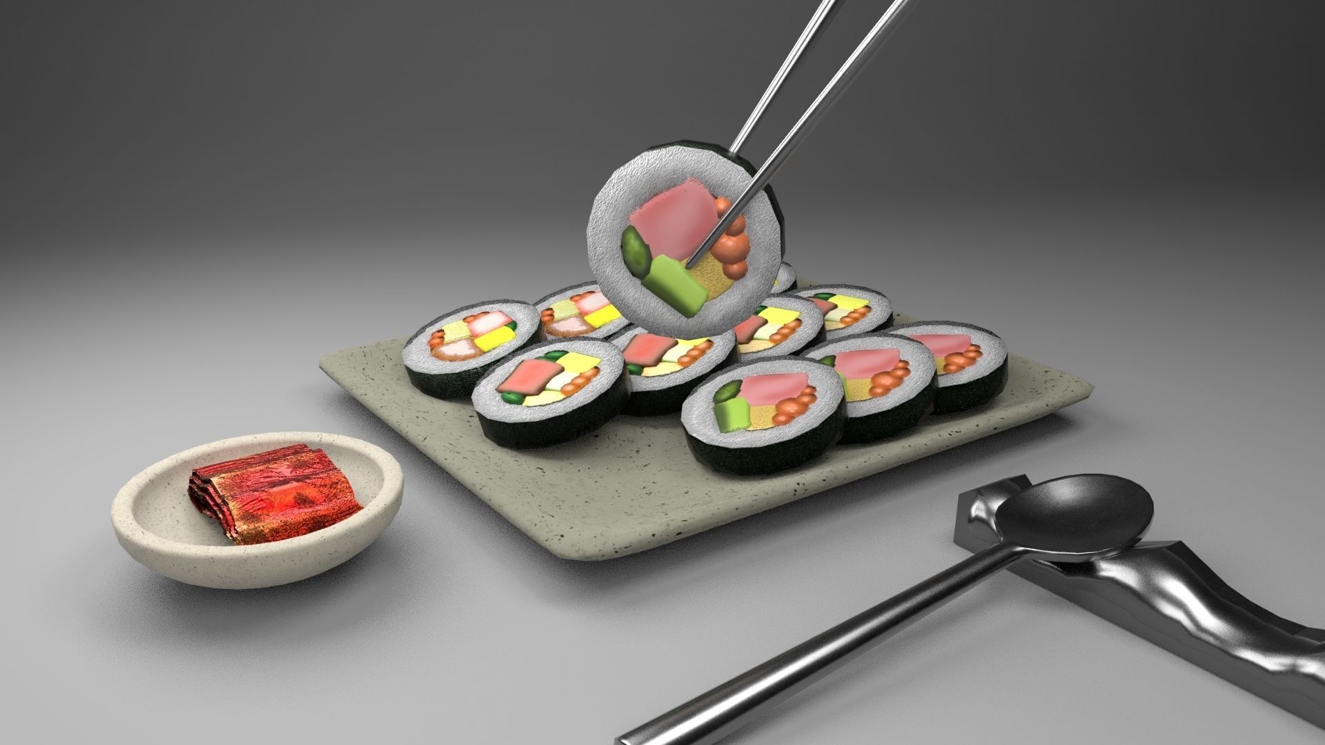 Kimbap and Kimchi Low-poly 3D model_2