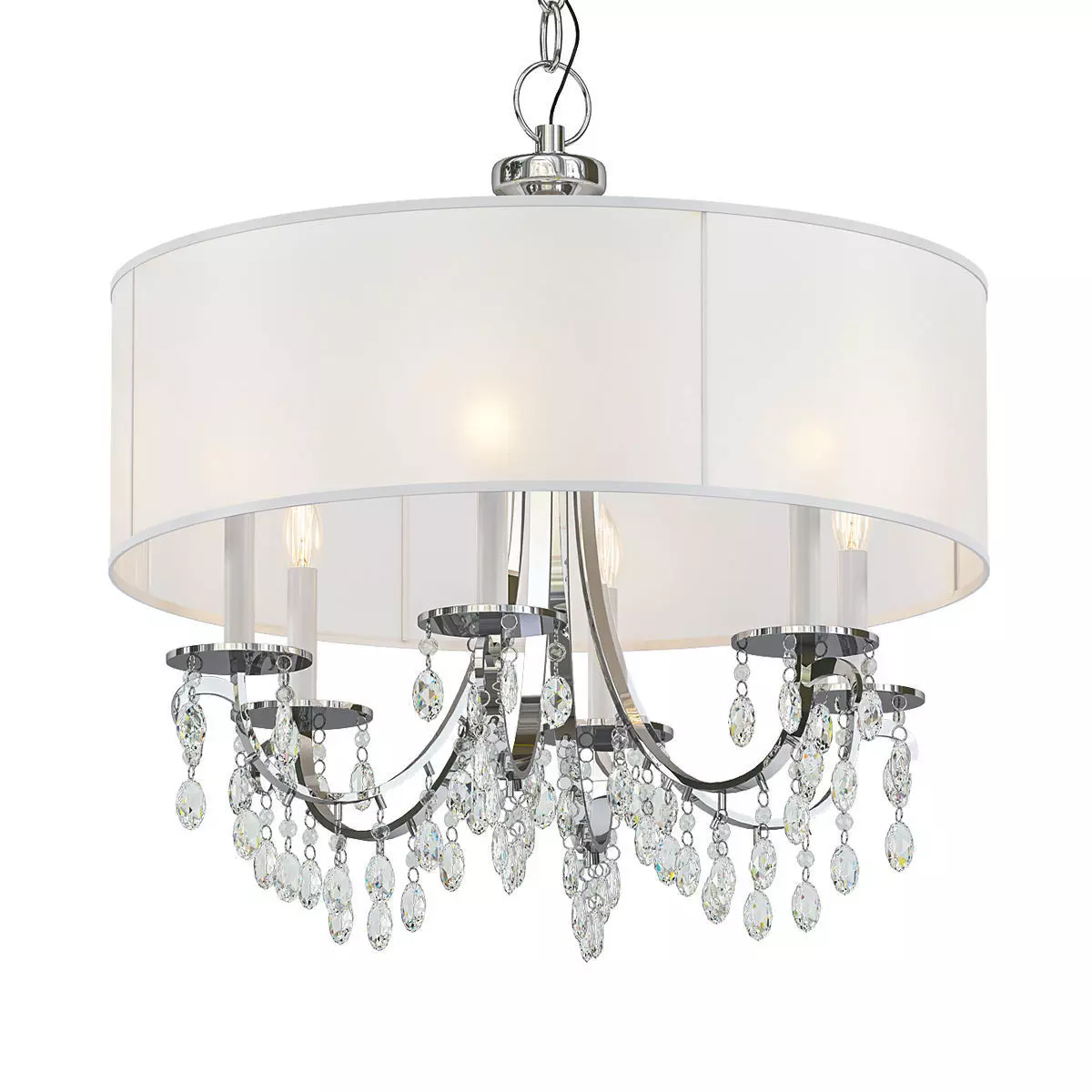 Hampton 5 chandelier with crystals and shade 3D model_0