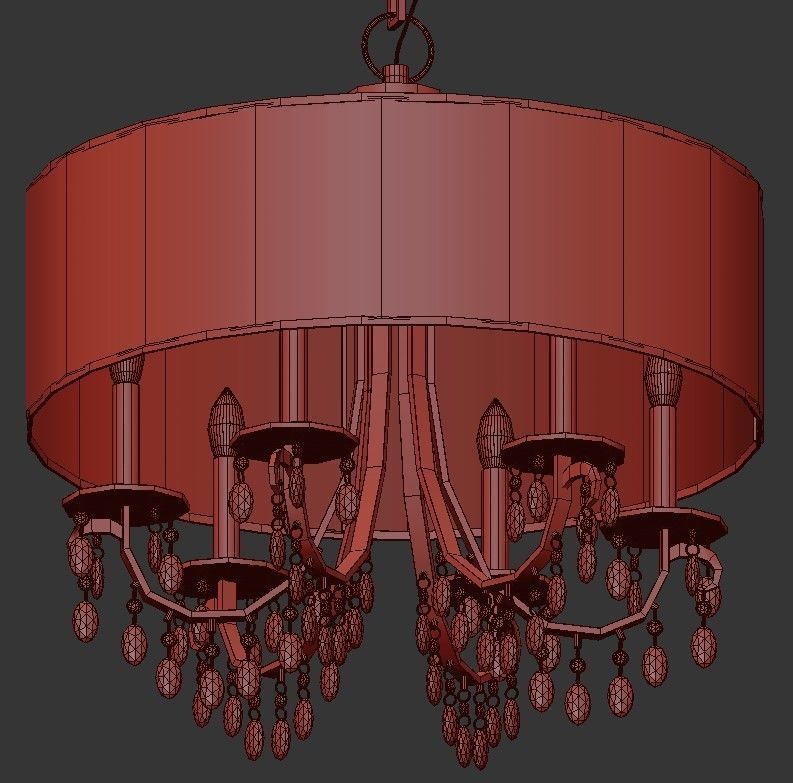 Hampton 5 chandelier with crystals and shade 3D model_3