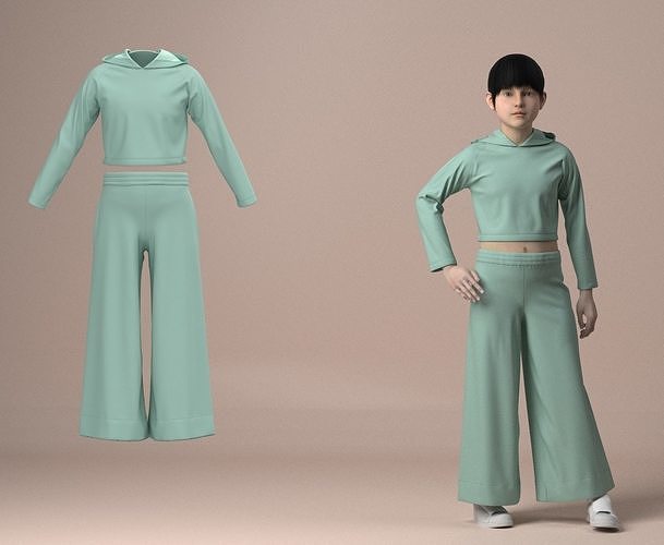 Kids clothes Crop hoodie and palazzo pants 3D model