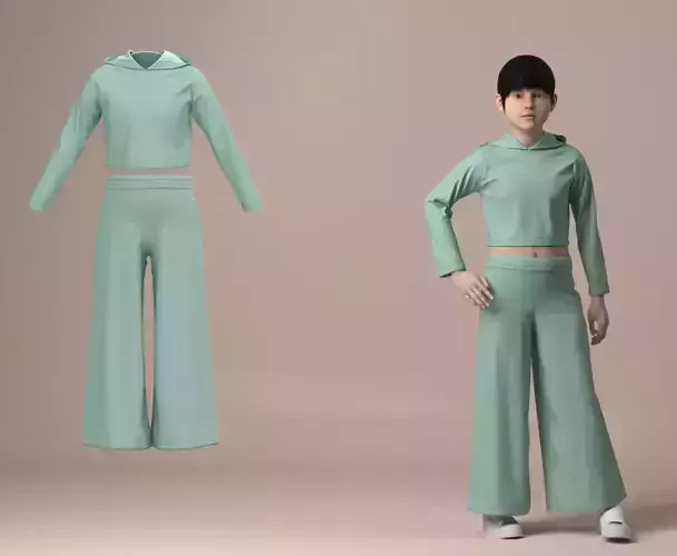 Kids clothes Crop hoodie and palazzo pants 3D model