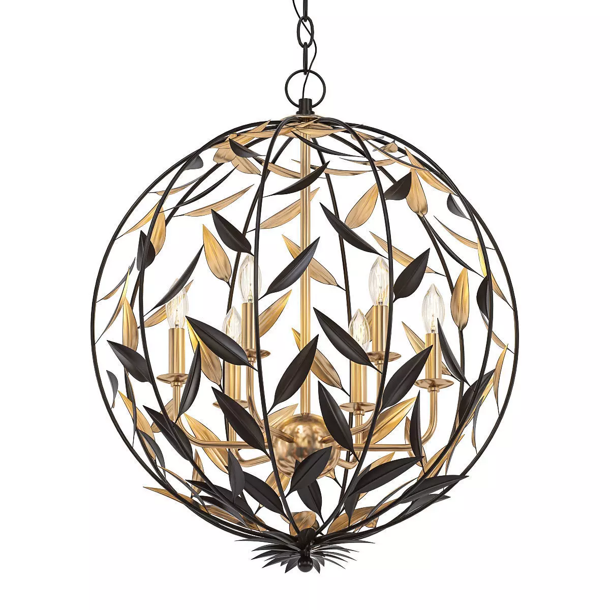 BROCHE 6 gold chandelier with leaves hanging from it 3D model