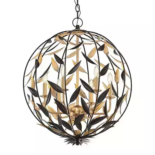 BROCHE 6 gold chandelier with leaves hanging from it