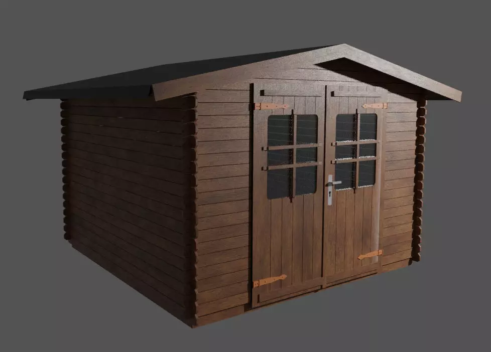 Wooden garden shed 3D model_0