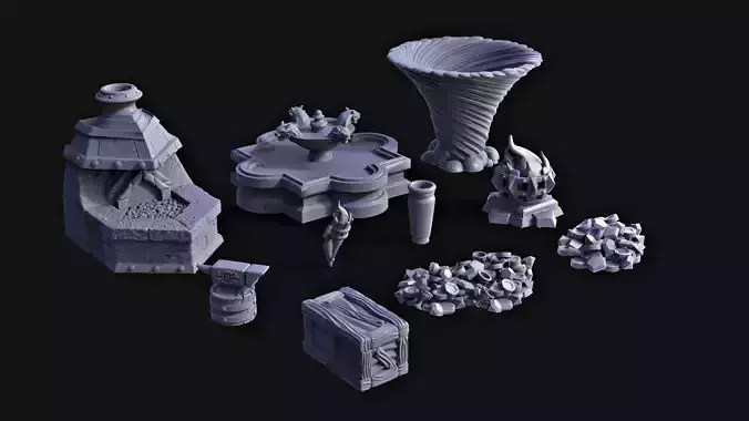 Fantasy Props Pack 03 - Wargaming - 8 pieces 3D print model