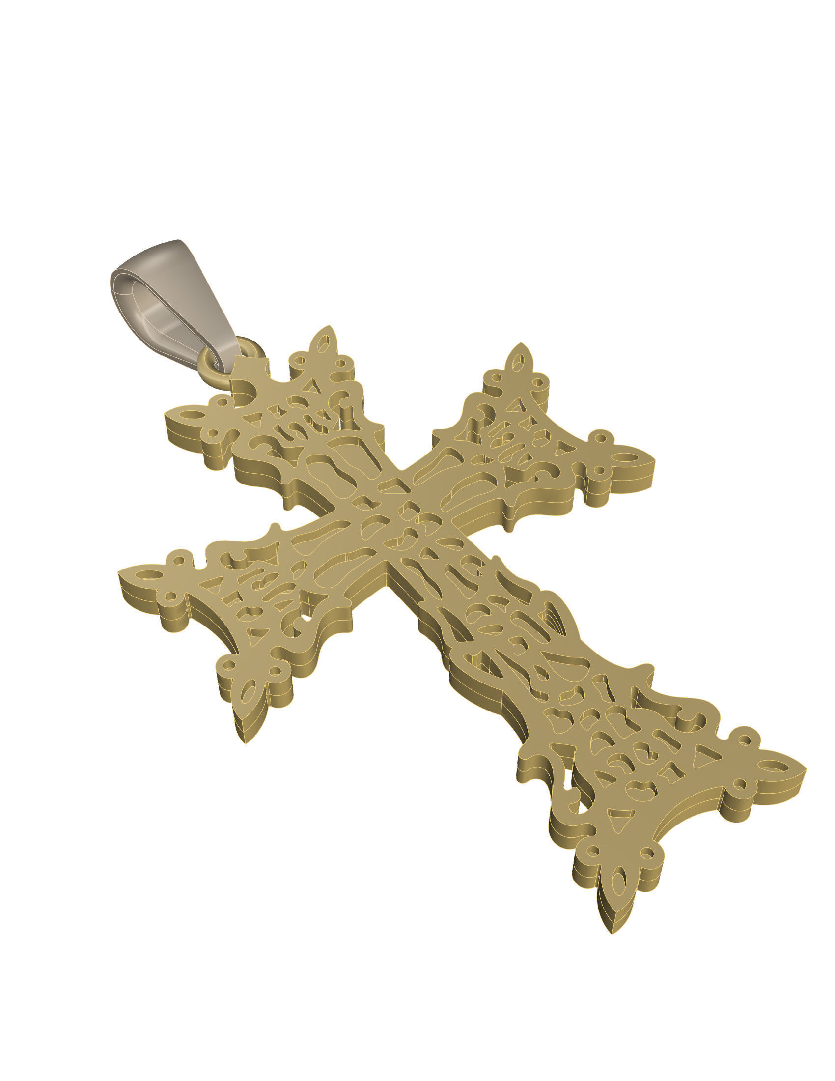 Cross ornate gold pendant 3D print model_4