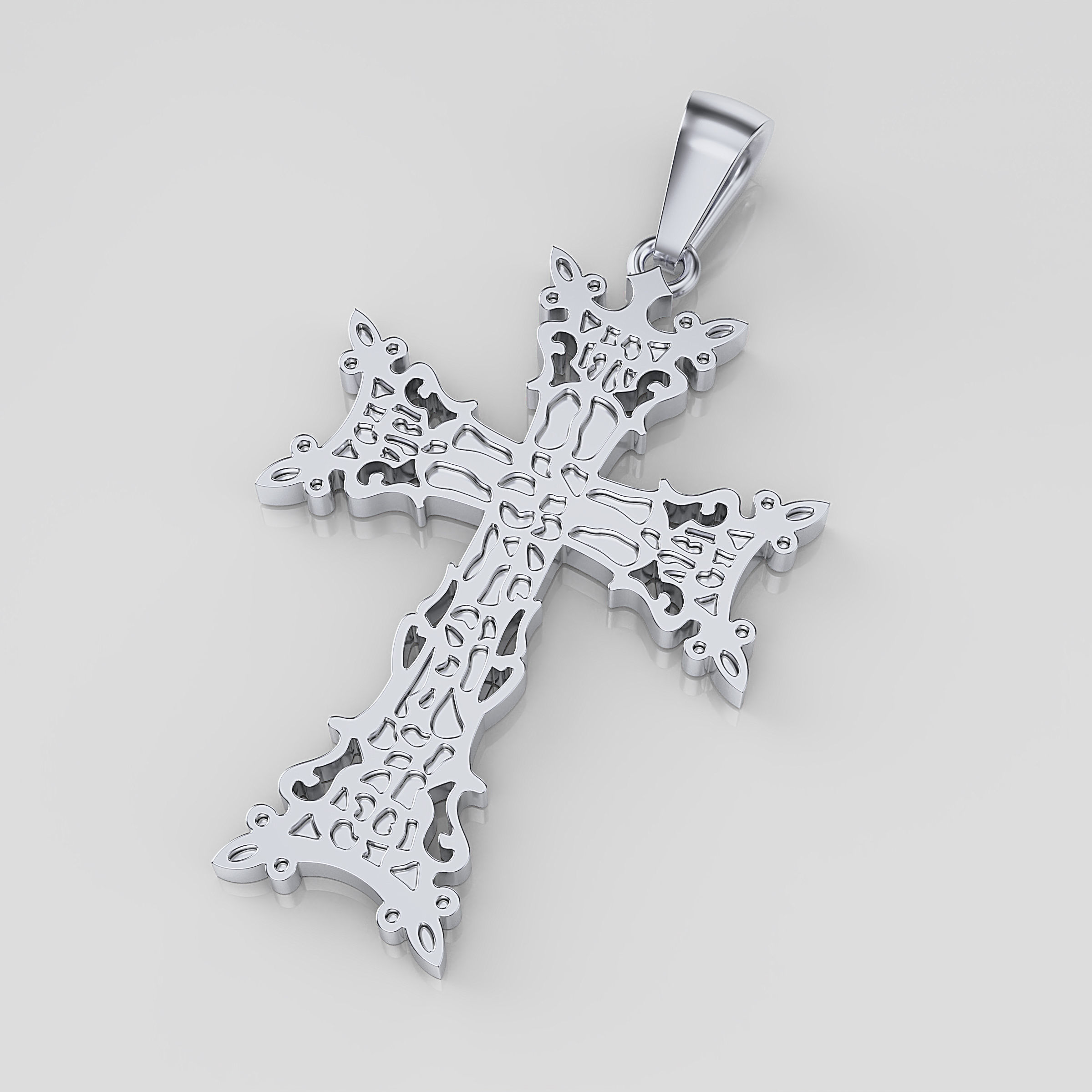 Cross ornate gold pendant 3D print model_2