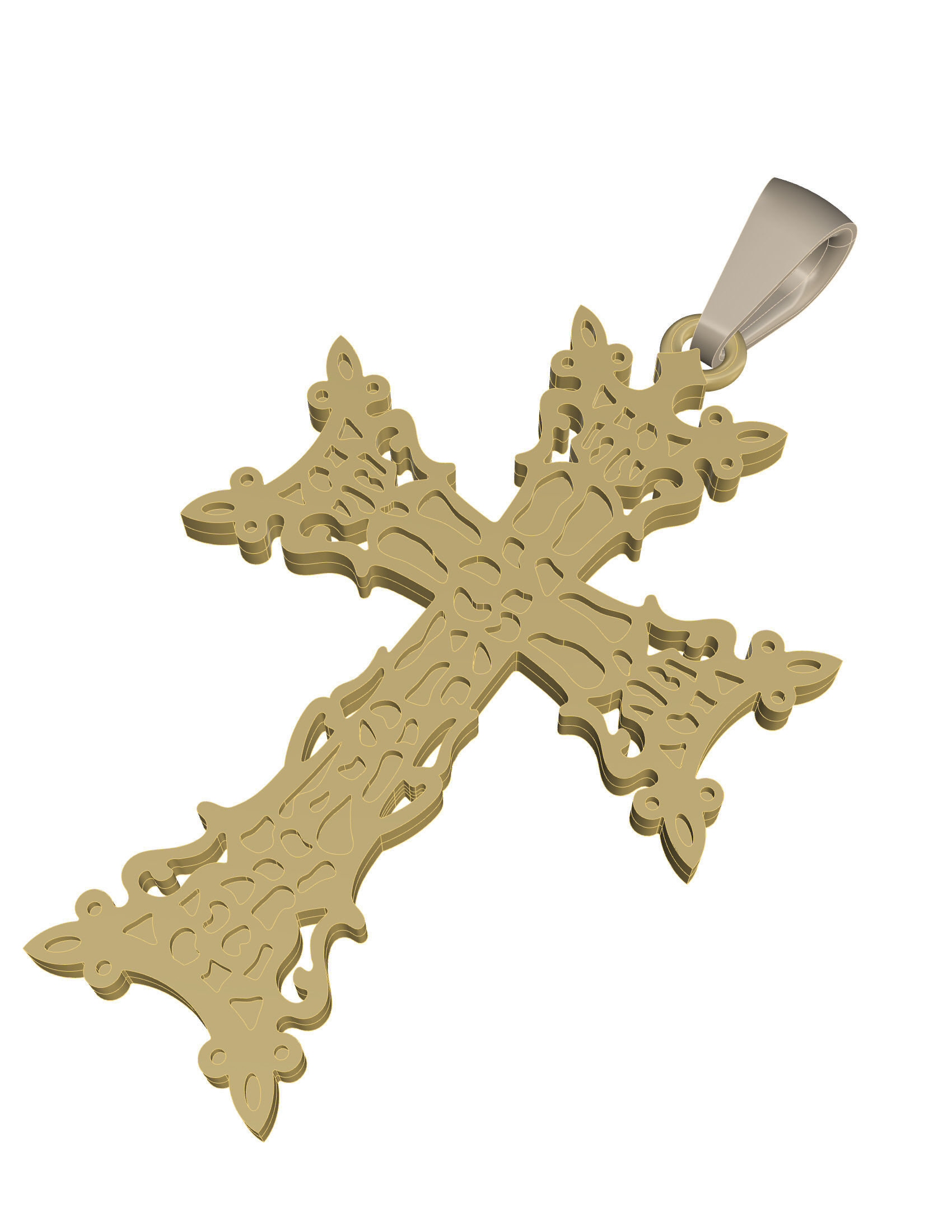 Cross ornate gold pendant 3D print model_11