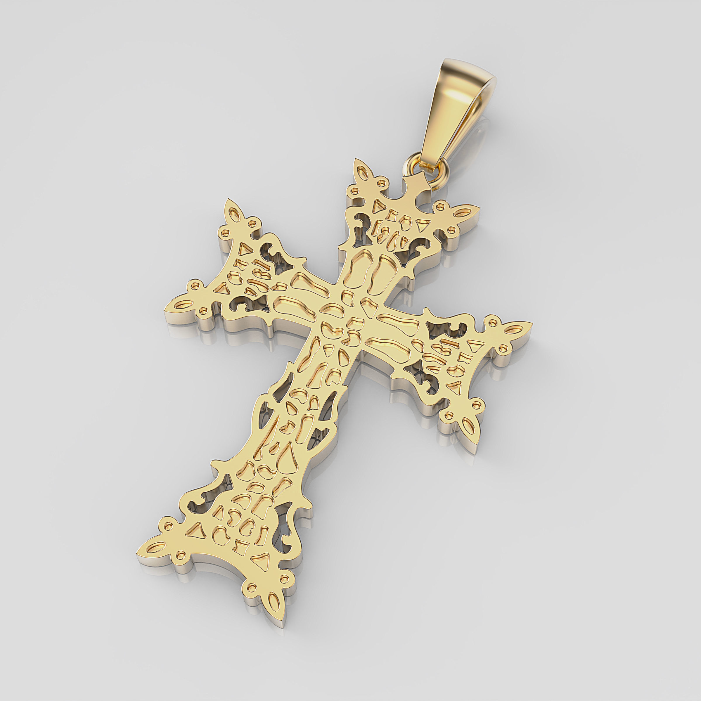 Cross ornate gold pendant 3D print model_9