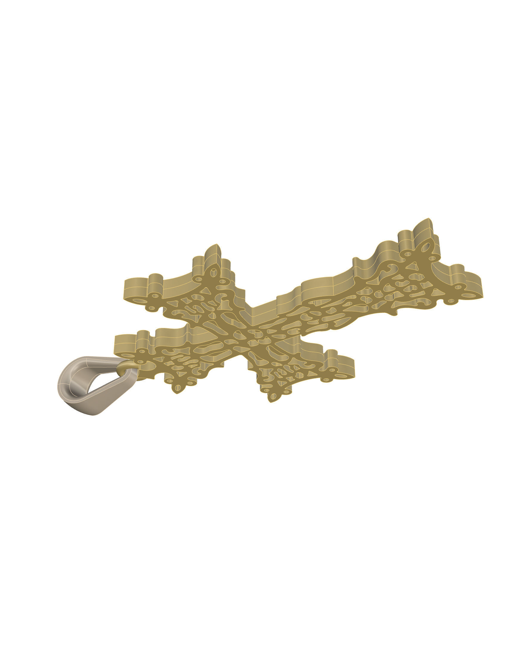 Cross ornate gold pendant 3D print model_14