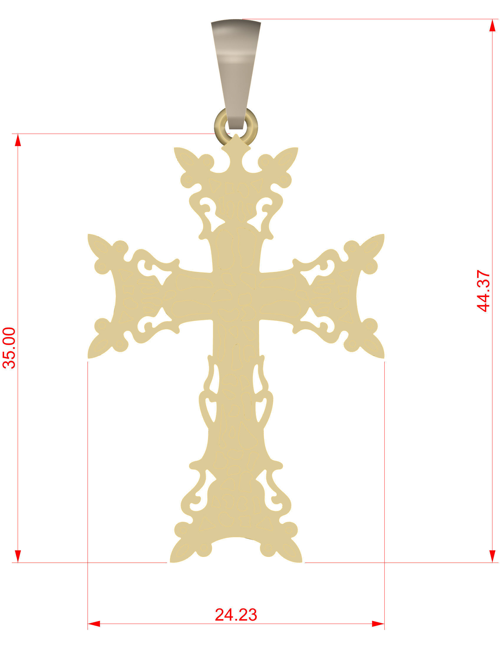 Cross ornate gold pendant 3D print model_16