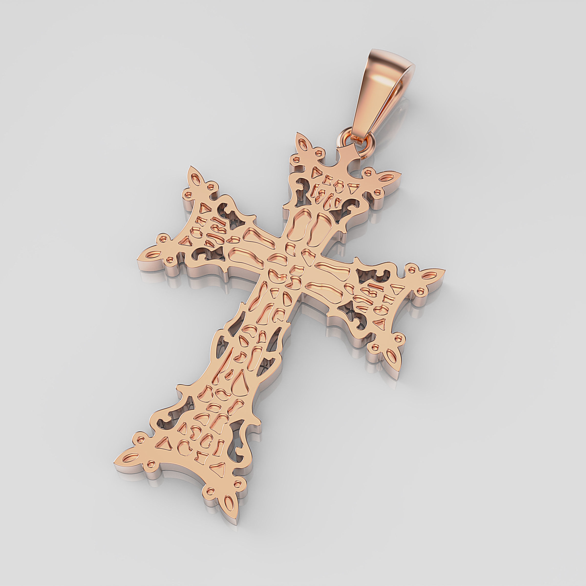 Cross ornate gold pendant 3D print model_15